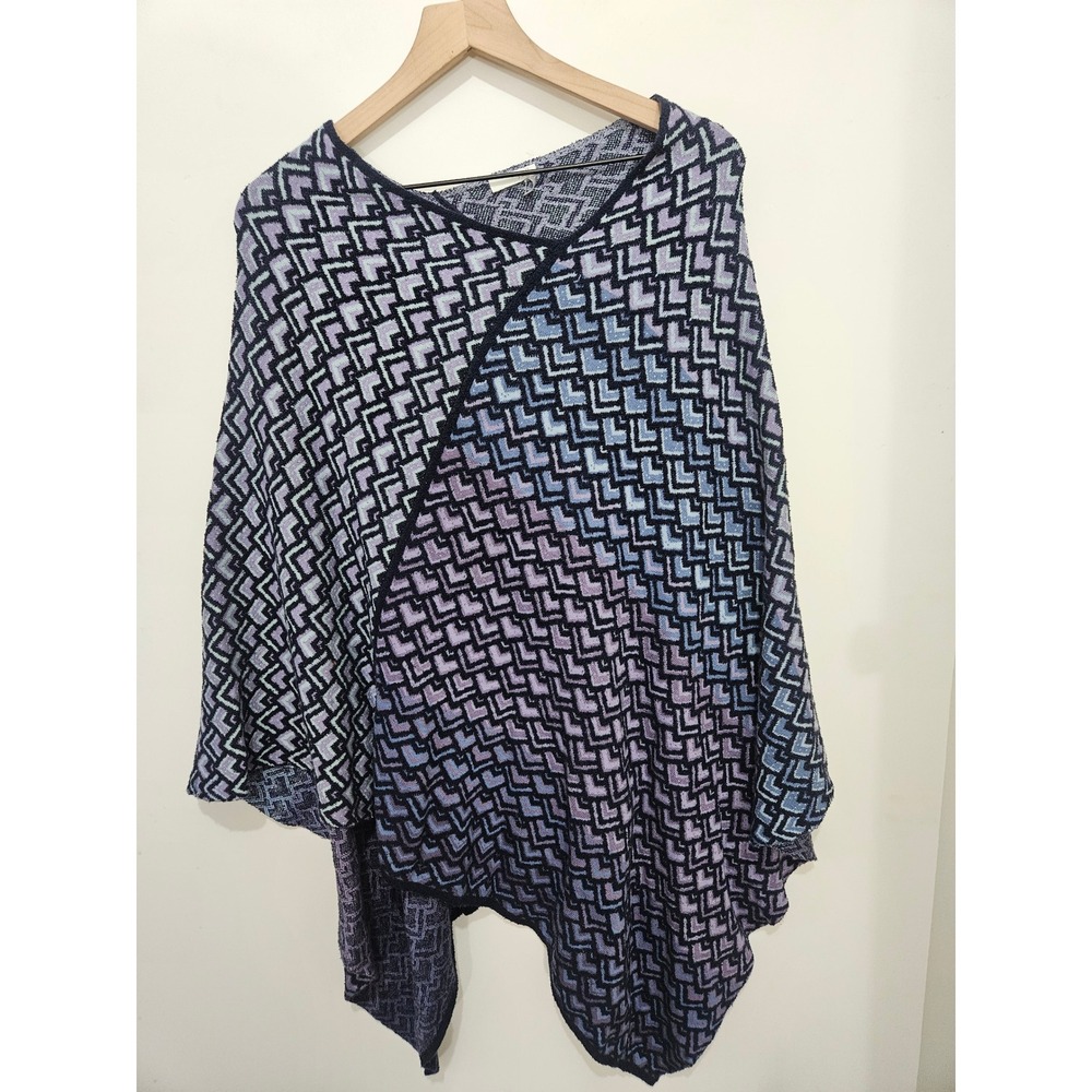 J. Jill Purple Blue Geometric Chevron Knit Poncho Sweater Asymmetrical Wrap